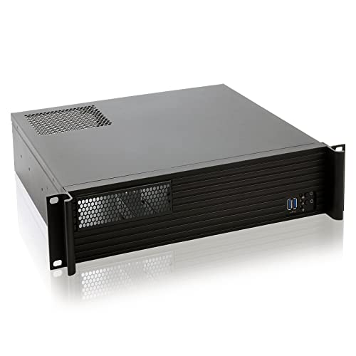 RackChoice MicroATX 2U Rackmount Server Chassis Short Depth 1x5.25 Front +4x3.5 Bay / USB3.0 with 2.0 Adapter Support ATX PSU with top 120mm or Side 80mm Fan Black