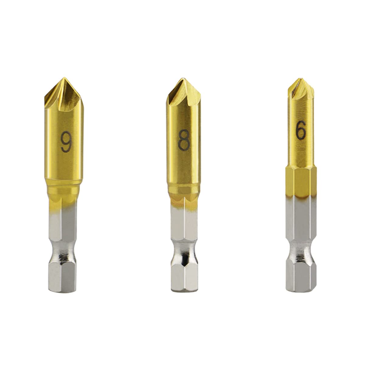 Countersink Drill Bit Set 3 Pcs 5 Flute Counter Sinker Drill Bits Tools HSS 1/4" Hex Shank for Wood Metal Quick Change 6mm 8mm 9mm(Small)