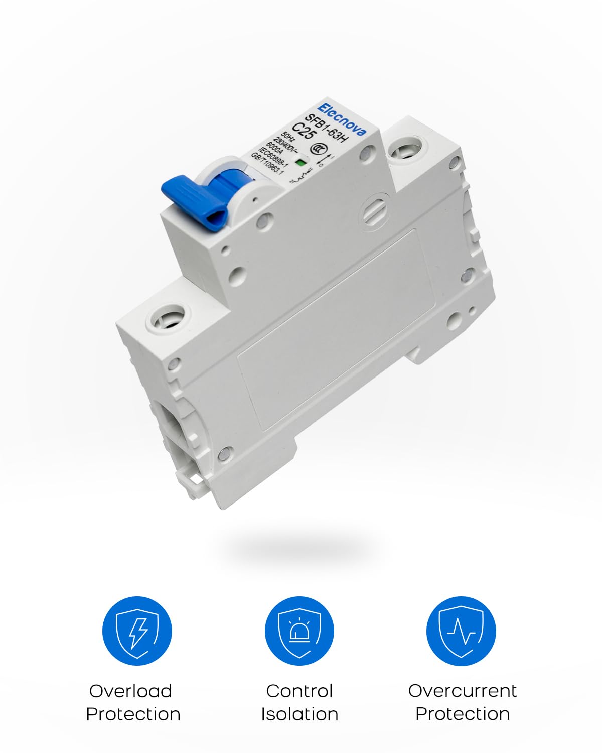 Elecnova 6-63A AC Miniature Circuit Breaker, 1 Pole 32 Amp 230V, DIN Rail Mounted Circuit Breakers, Overload, Short-Circuit Tripping, MCB, 110V / 120V Available