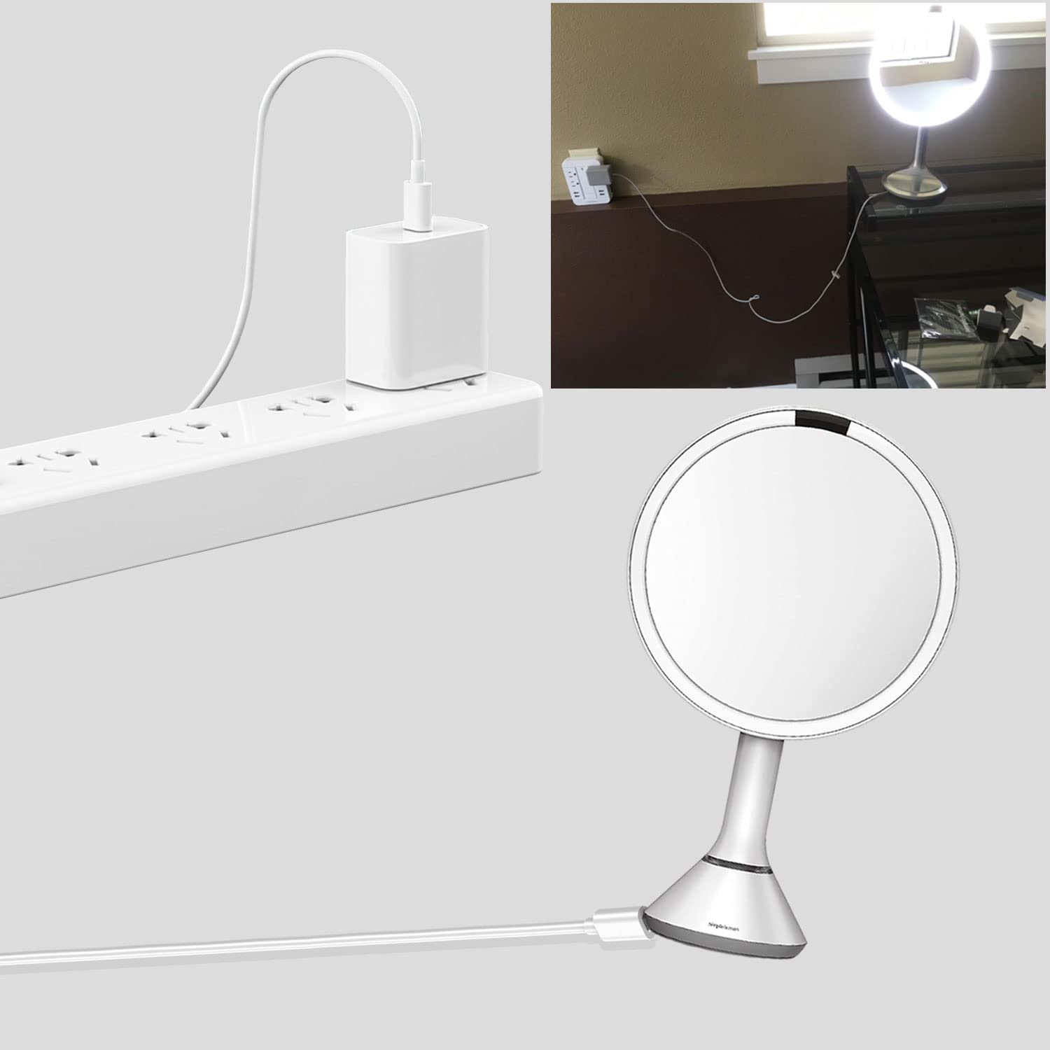 Rahhaze 5 Ft Micro USB Charging Cord Fit for Simplehuman Mirror 5" 8" Round Lighted Makeup Mirror Charger Adapter - White