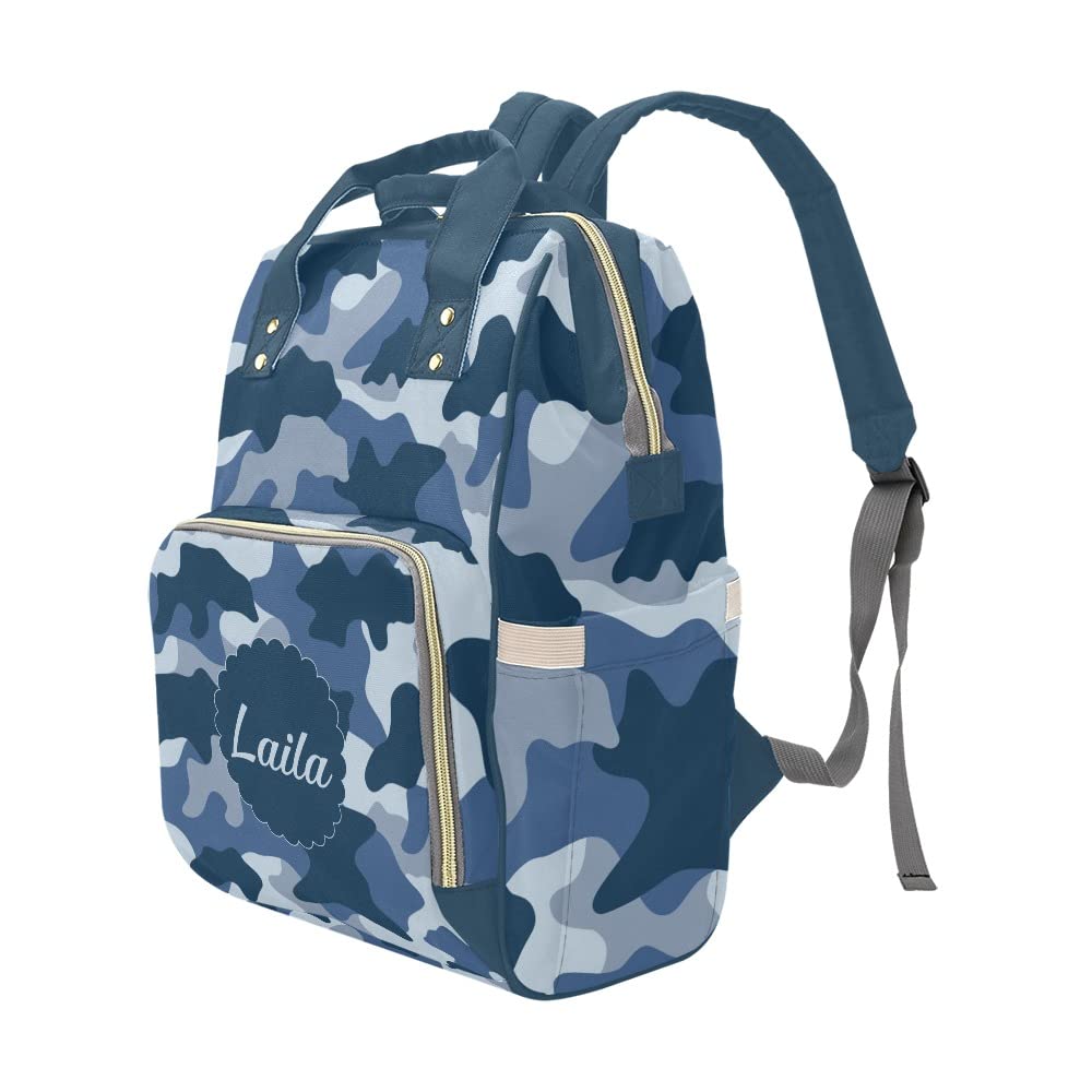 XOZOTY Camouflage Blue Army Diaper Bags Backpack with Name Personalized Baby Bag Nursing Nappy Bag Travel Tote Bag Gifts