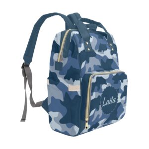 XOZOTY Camouflage Blue Army Diaper Bags Backpack with Name Personalized Baby Bag Nursing Nappy Bag Travel Tote Bag Gifts