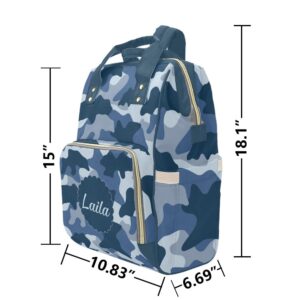 XOZOTY Camouflage Blue Army Diaper Bags Backpack with Name Personalized Baby Bag Nursing Nappy Bag Travel Tote Bag Gifts