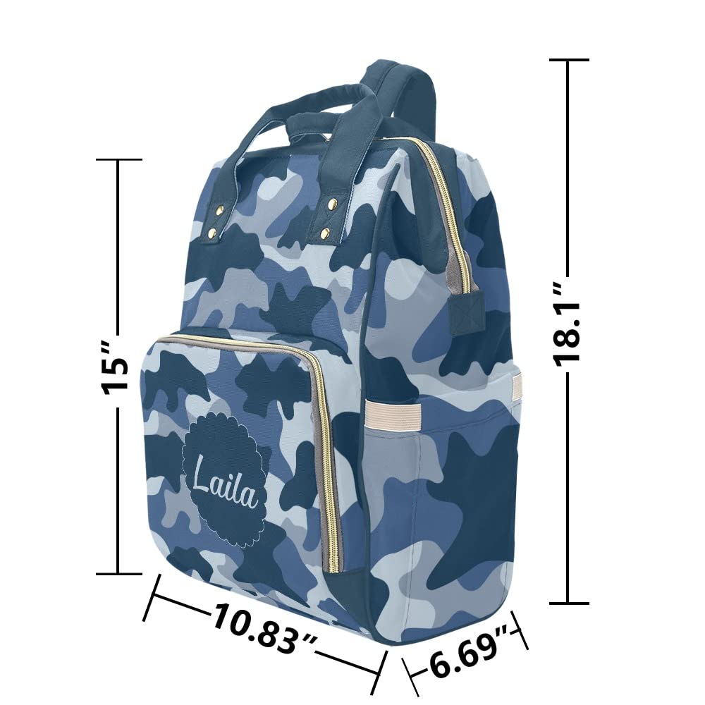 XOZOTY Camouflage Blue Army Diaper Bags Backpack with Name Personalized Baby Bag Nursing Nappy Bag Travel Tote Bag Gifts