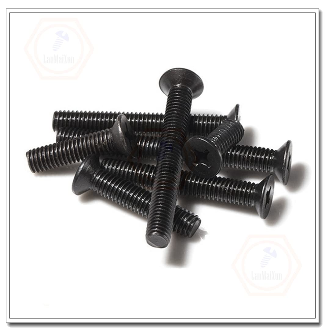 100pcs M2.5×4mm Black Carbon Steel Phillips Cross Countersunk Head (Flat Head) Screws Bolts GB819