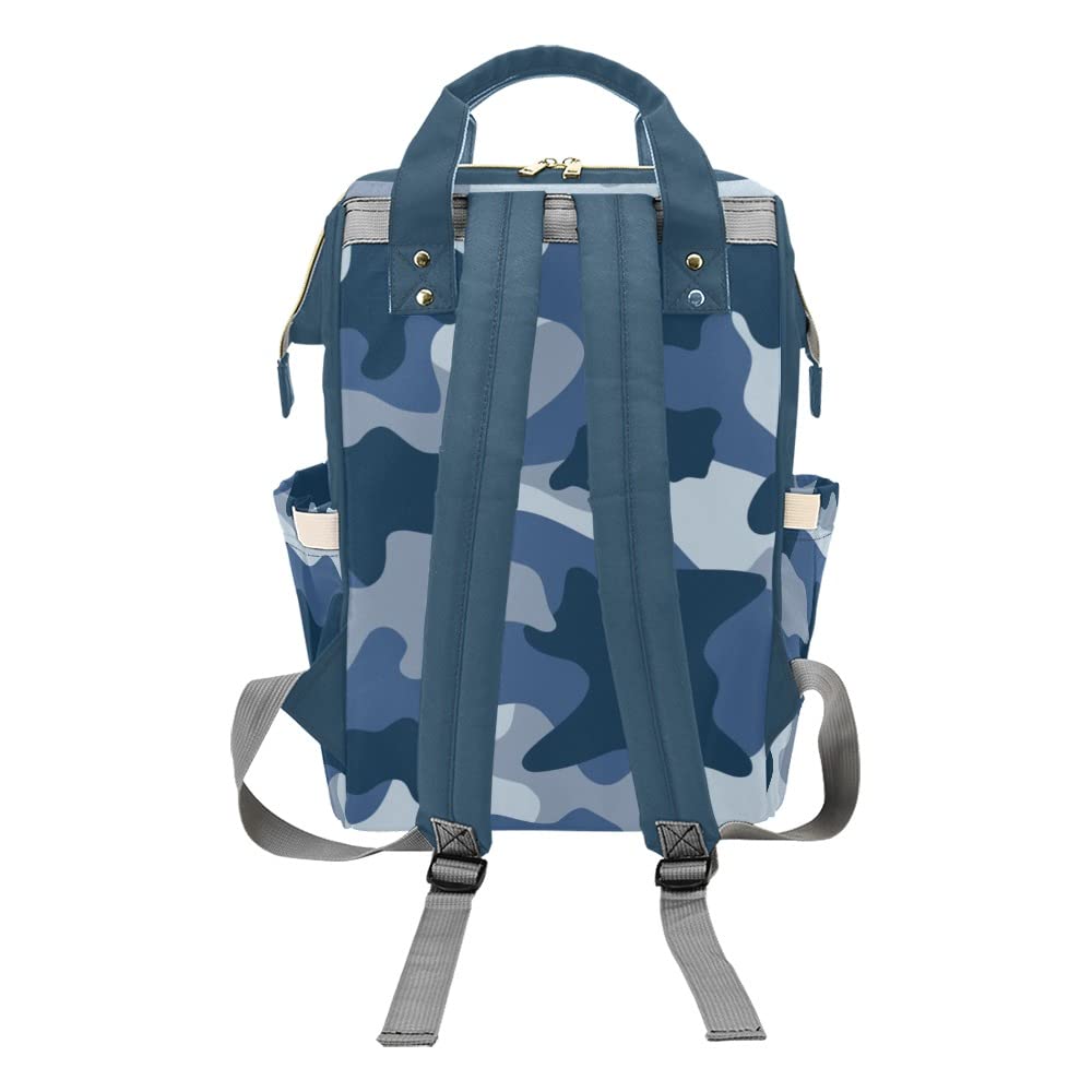 XOZOTY Camouflage Blue Army Diaper Bags Backpack with Name Personalized Baby Bag Nursing Nappy Bag Travel Tote Bag Gifts