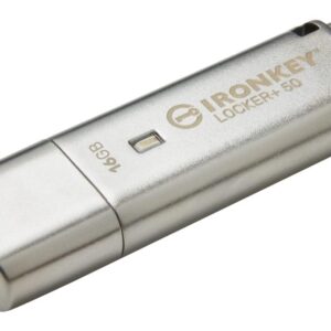 Kingston Ironkey Locker+ 50 16GB Encrypted USB Flash Drive | USB 3.2 Gen 1 | XTS-AES Protection | Multi-Password Security Options | Automatic Cloud Backup | Metal Casing | IKLP50/16GB,Silver