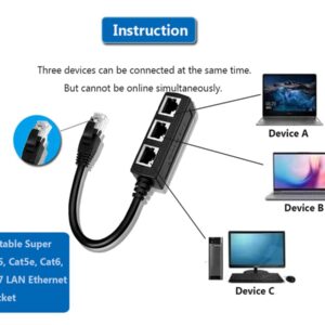 HRIOEKAX RJ45 Ethernet Splitter Cable, RJ45 Y Splitter Adapter 1 to 3 Port Ethernet Switch Adapter Cable for CAT 5 CAT 5e CAT 6 CAT 7…