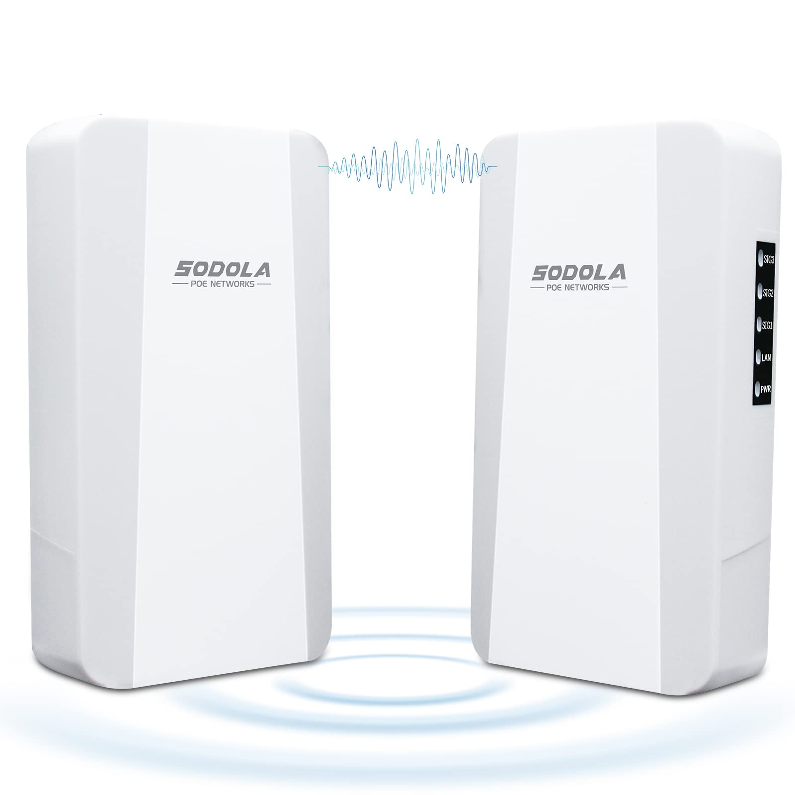 SODOLA WiFi Bridge 300Mbps, 2.4G Outdoor CPE Point to Point 1KM Long Range Access with 12DBi High Gain Antenna,2 RJ45 LAN Ethernet Port,24V PoE Power, IP65 Waterproof Wireless Bridge 2 Packs