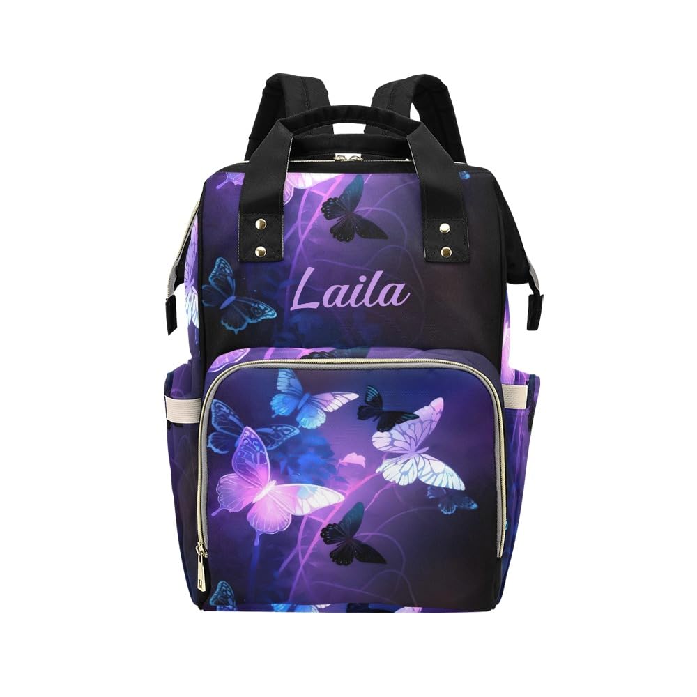 XOZOTY Fantasy Purple Butterfly Diaper Bags Backpack with Name Personalized Baby Bag Nursing Nappy Bag Travel Tote Bag Gifts