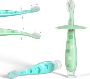 kisdream infant baby toddler kid toothbrush:chewable extra soft bristle beginner brushing teeth for 2 months - 5 year old stage 1-3 age training first suction tooth brush set bpa free (mt2404)