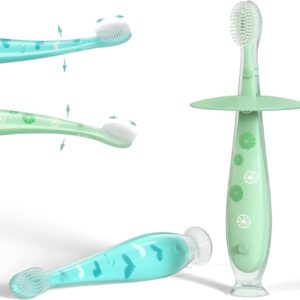 Kisdream Infant Baby Toddler Kid Toothbrush:Chewable Extra Soft Bristle Beginner Brushing Teeth for 2 Months - 5 Year Old Stage 1-3 Age Training First Suction Tooth Brush Set Bpa Free (MT2404)