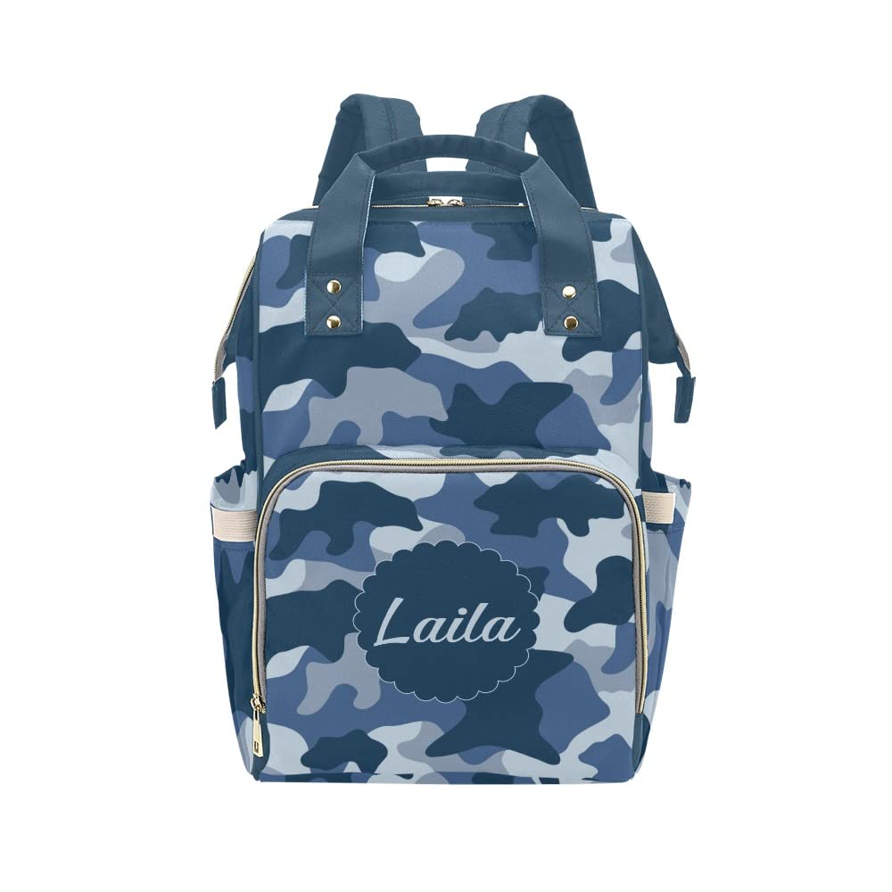 XOZOTY Camouflage Blue Army Diaper Bags Backpack with Name Personalized Baby Bag Nursing Nappy Bag Travel Tote Bag Gifts