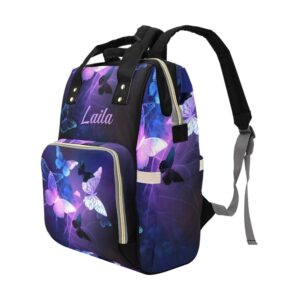 XOZOTY Fantasy Purple Butterfly Diaper Bags Backpack with Name Personalized Baby Bag Nursing Nappy Bag Travel Tote Bag Gifts