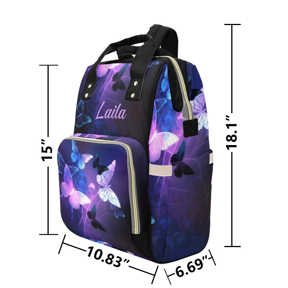 XOZOTY Fantasy Purple Butterfly Diaper Bags Backpack with Name Personalized Baby Bag Nursing Nappy Bag Travel Tote Bag Gifts