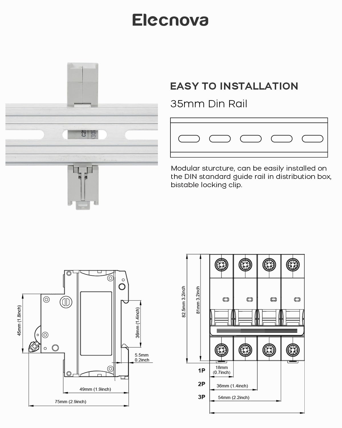 Elecnova 6-63A AC Miniature Circuit Breaker, 1 Pole 32 Amp 230V, DIN Rail Mounted Circuit Breakers, Overload, Short-Circuit Tripping, MCB, 110V / 120V Available