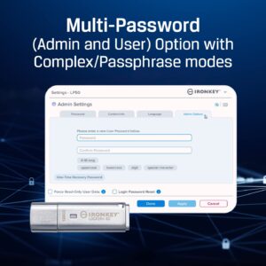 Kingston Ironkey Locker+ 50 16GB Encrypted USB Flash Drive | USB 3.2 Gen 1 | XTS-AES Protection | Multi-Password Security Options | Automatic Cloud Backup | Metal Casing | IKLP50/16GB,Silver