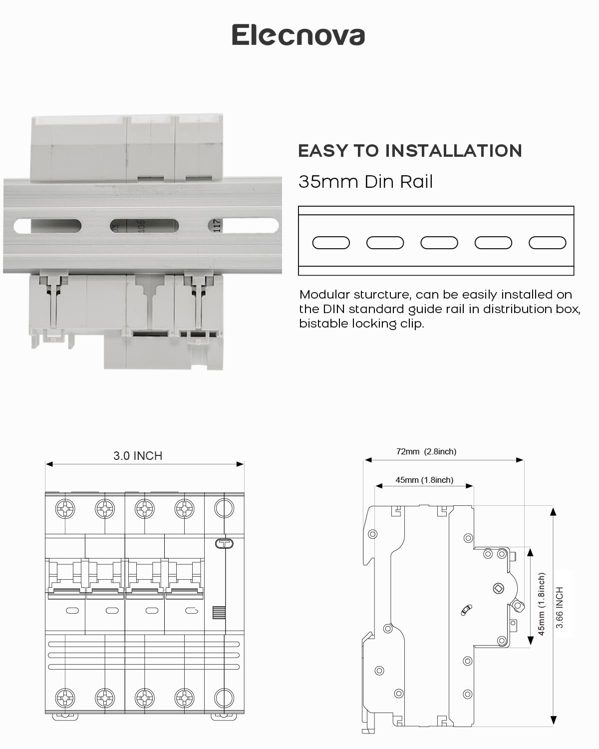 Elecnova 6-63A Miniature Circuit Breaker, 2Pole+N AC 20amp Breaker 230V, DIN-Rail Mounted MCB, Circuit Leakage, Overload, Short-Circuit Trip, 110V / 120V Available