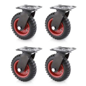 powertec 6 inch caster wheels set of 4, heavy duty swivel plate casters with rubber knobby tread for workbench, dolly, cart, trolley, wagon and chicken coop, large rubber castor wheels (17050-p4)