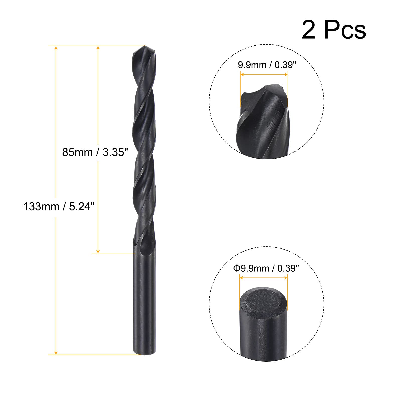 uxcell 6542 High Speed Steel Straight Shank Twist Jobber Drill Bit, Fully Ground Black Oxide Drill Bits 9.9mm Drill Diameter 132mm Total Length 2 Pcs