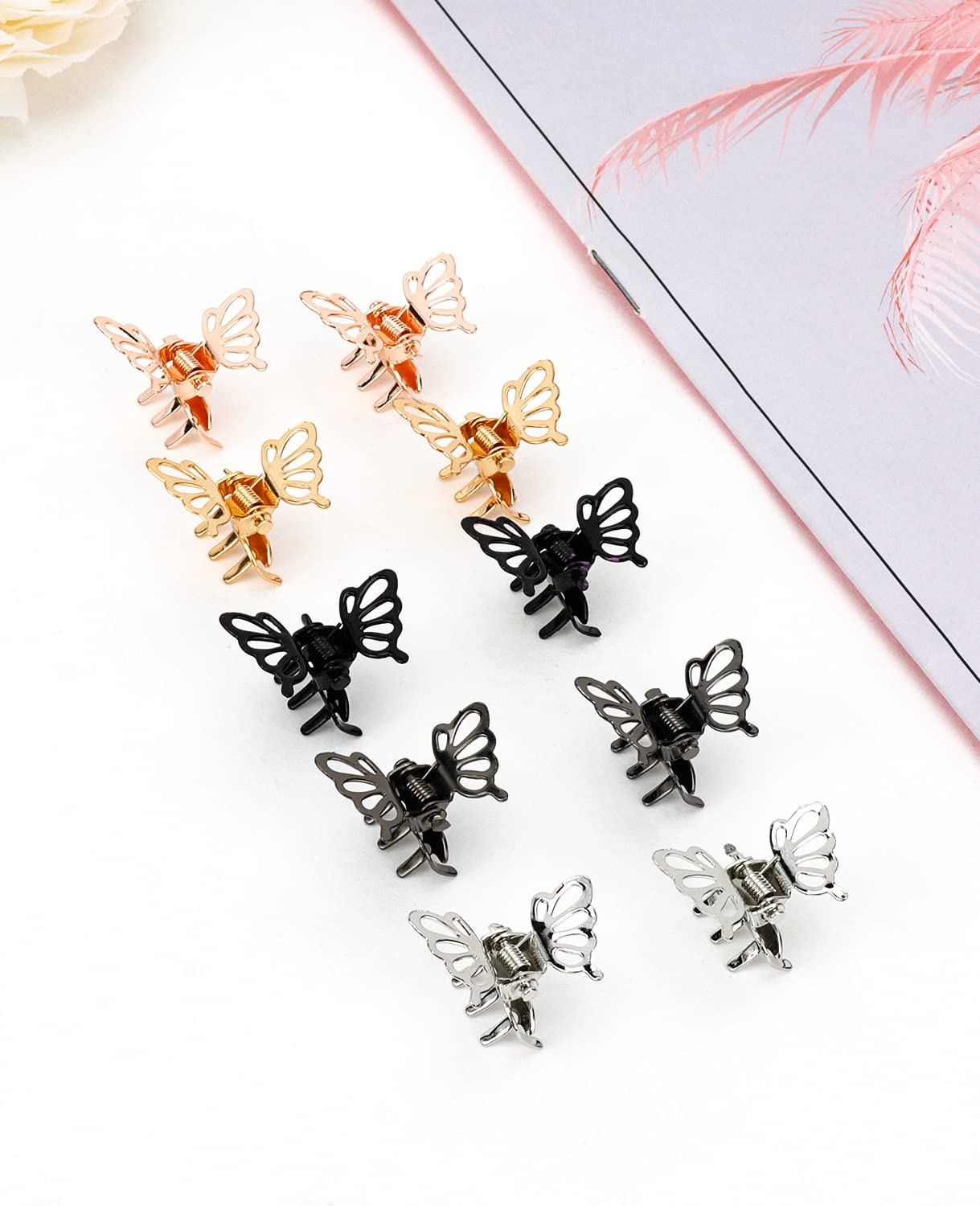 Wecoe 30 Pcs Small Butterfly Hair Accessories: Tiny Mini Claw Clips in Rose Gold, Silver, Black Metal - Cute Decorative Hair Clips for Kids, Toddlers, Women - Christmas Gift