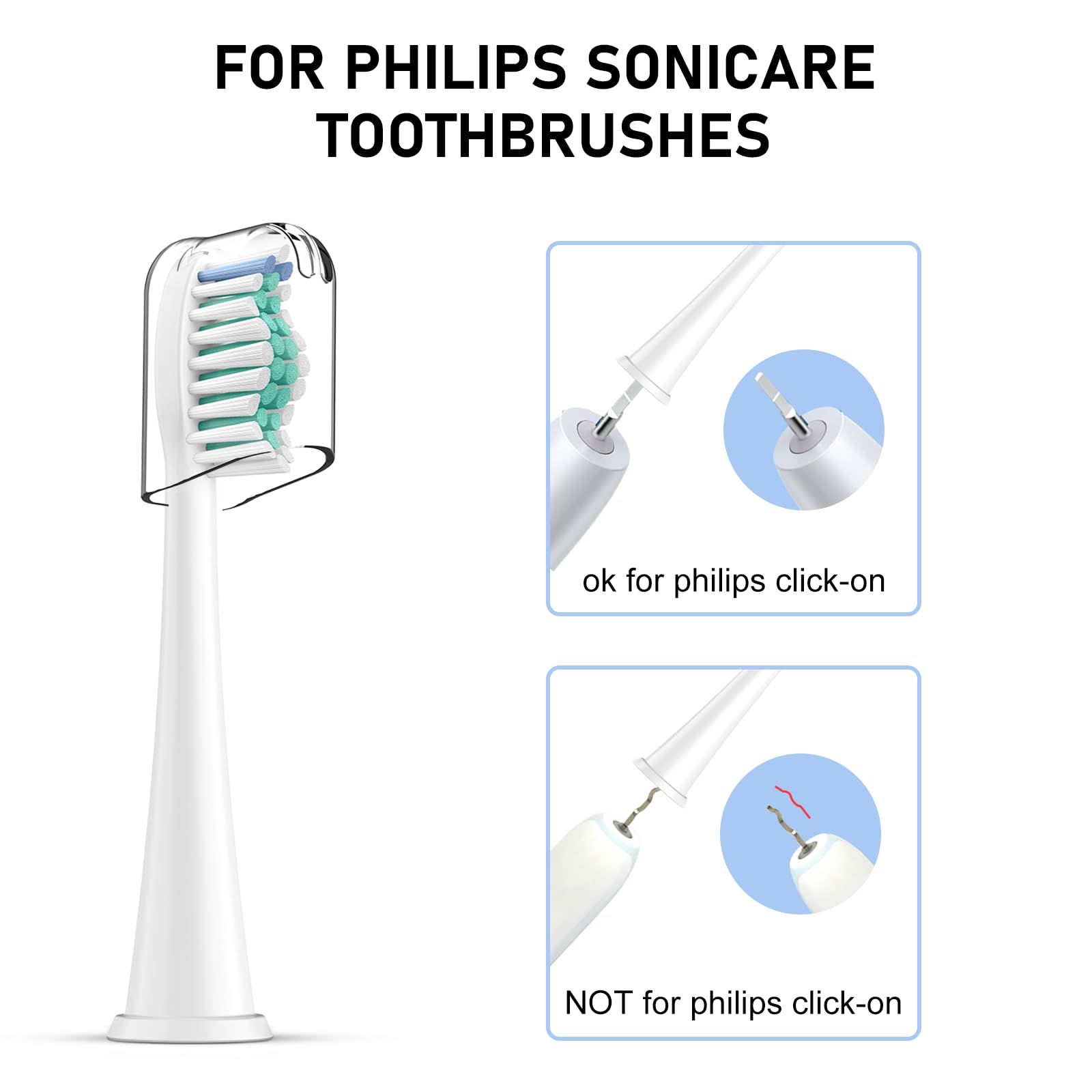 Toothbrush Heads for Philips Sonicare Replacement Brush Heads with Protective Cover Soft Dupont Bristles Electric Toothbrush Replacement Heads for Oral Health, 8 Pack