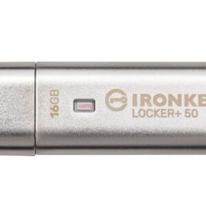 Kingston Ironkey Locker+ 50 16GB Encrypted USB Flash Drive | USB 3.2 Gen 1 | XTS-AES Protection | Multi-Password Security Options | Automatic Cloud Backup | Metal Casing | IKLP50/16GB,Silver