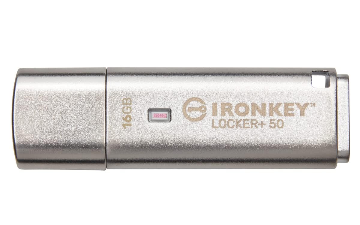 Kingston Ironkey Locker+ 50 16GB Encrypted USB Flash Drive | USB 3.2 Gen 1 | XTS-AES Protection | Multi-Password Security Options | Automatic Cloud Backup | Metal Casing | IKLP50/16GB,Silver