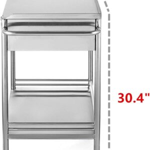 Lab Serving Cart, 2-Layer Utility Cart Stainless Steel with Wheels Rolling Cart, Commercial Wheel Dental Lab Cart Utility Services with Single Drawer and Silent Omnidirectional Lockable Wheel