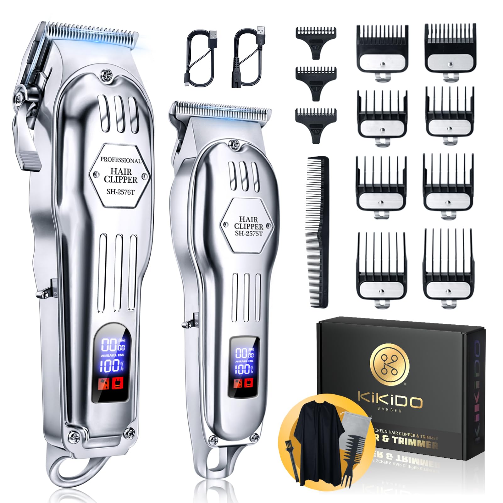 Professional Cordless Hair Clippers for Men, Trimmers Set and Barber Clippers for Haircut, Beard Trimmer Kit with LCD Display, Grooming Set, Rechargeable Hair Cutting Machine for Family