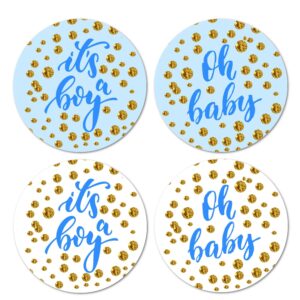 40 blue oh baby it’s a boy stickers, 2 inch big round glossy labels, baby shower, great for party favors, tags, games and supplies. made in usa