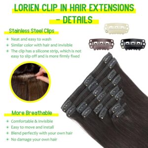 LORIEN Clip in Hair Extensions Real Human Hair, 16 Inch 90g, 1B Natural Black, Clip in 100% Brazilian Remy Human Hair Extensions 8pcs Per Set with 18 Clips Double Weft