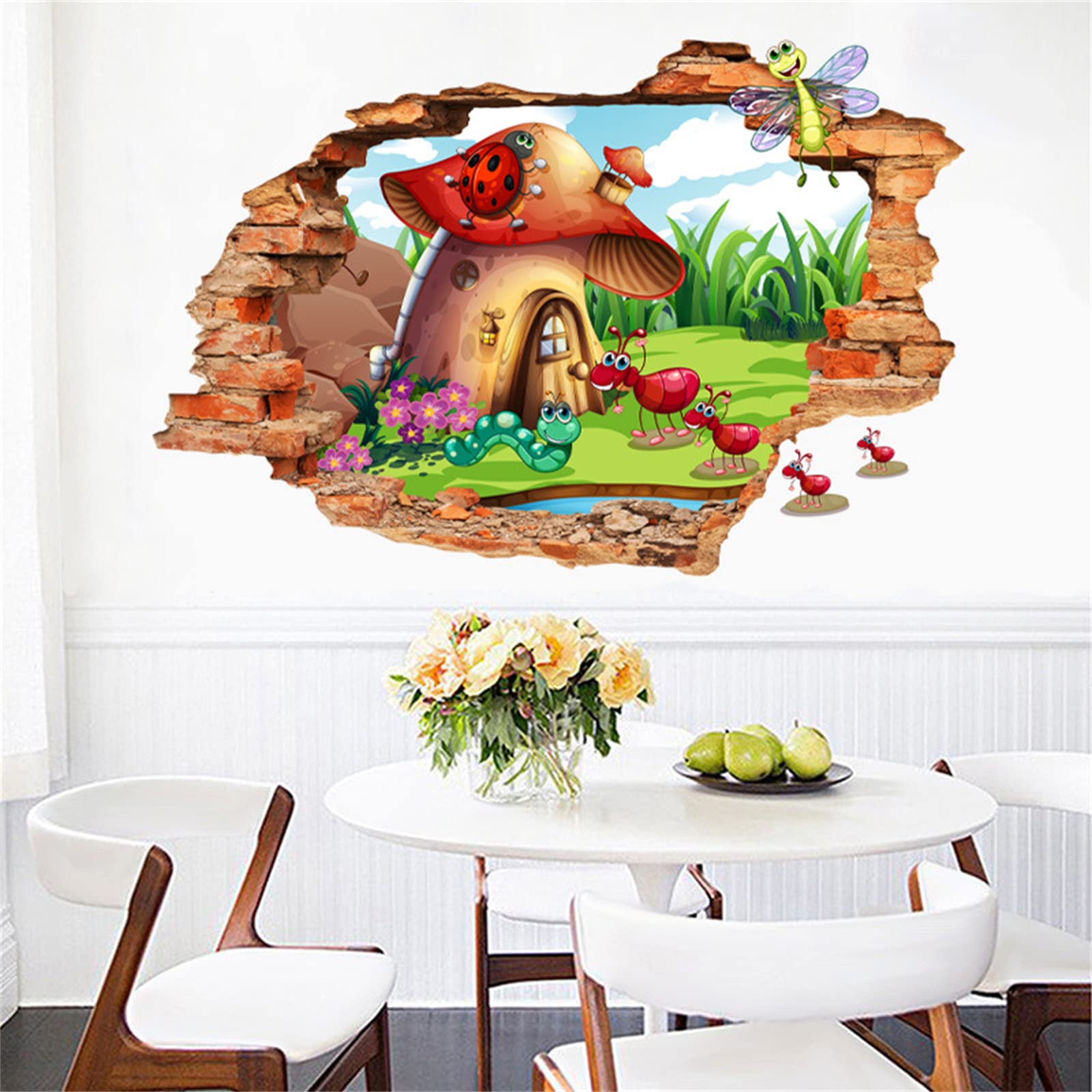 Mushroom Room Wall Sticker 3D Realistic Cartoon Ant Caterpillar Dragonfly Wall Sticker Peel and Stick Art Sticker Can Unleash Your Child's Imagination Suitable for Children's Room Nursery Bedroom