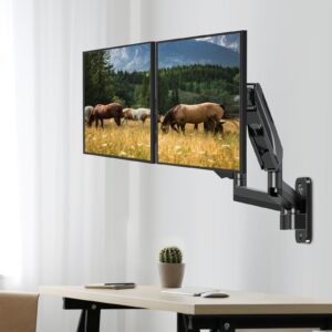 MOUNTUP Dual Monitor Wall Mount for 2 Max 32 Inch Computer Screen, Fully Adjustable Gas Spring Double Monitor Arm, Wall Mounted Monitor Holder Support 2.2-17.6lbs Display, VESA Bracket 75x75, 100x100