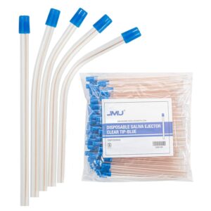 JMU 1000pcs Dental Saliva Ejectors, Disposable Suction Tips Clear Tube with Blue Tip, 10 Bags