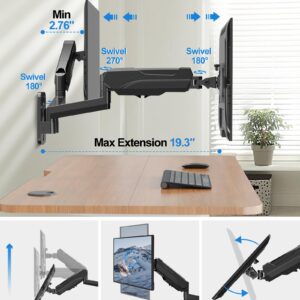 MOUNTUP Dual Monitor Wall Mount for 2 Max 32 Inch Computer Screen, Fully Adjustable Gas Spring Double Monitor Arm, Wall Mounted Monitor Holder Support 2.2-17.6lbs Display, VESA Bracket 75x75, 100x100