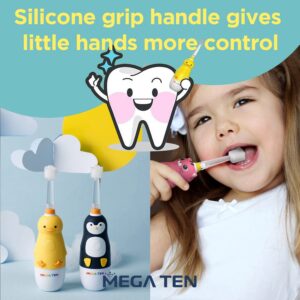 MEGA TEN 360-Degree Kids Electric Toothbrush Made in Korea | LED Light & Soft Microfiber Bristles & Comfortable Grip | Fun & Easy Brushing for Kids 12-48 Months | Built-in Timer | BPA Free | Duck