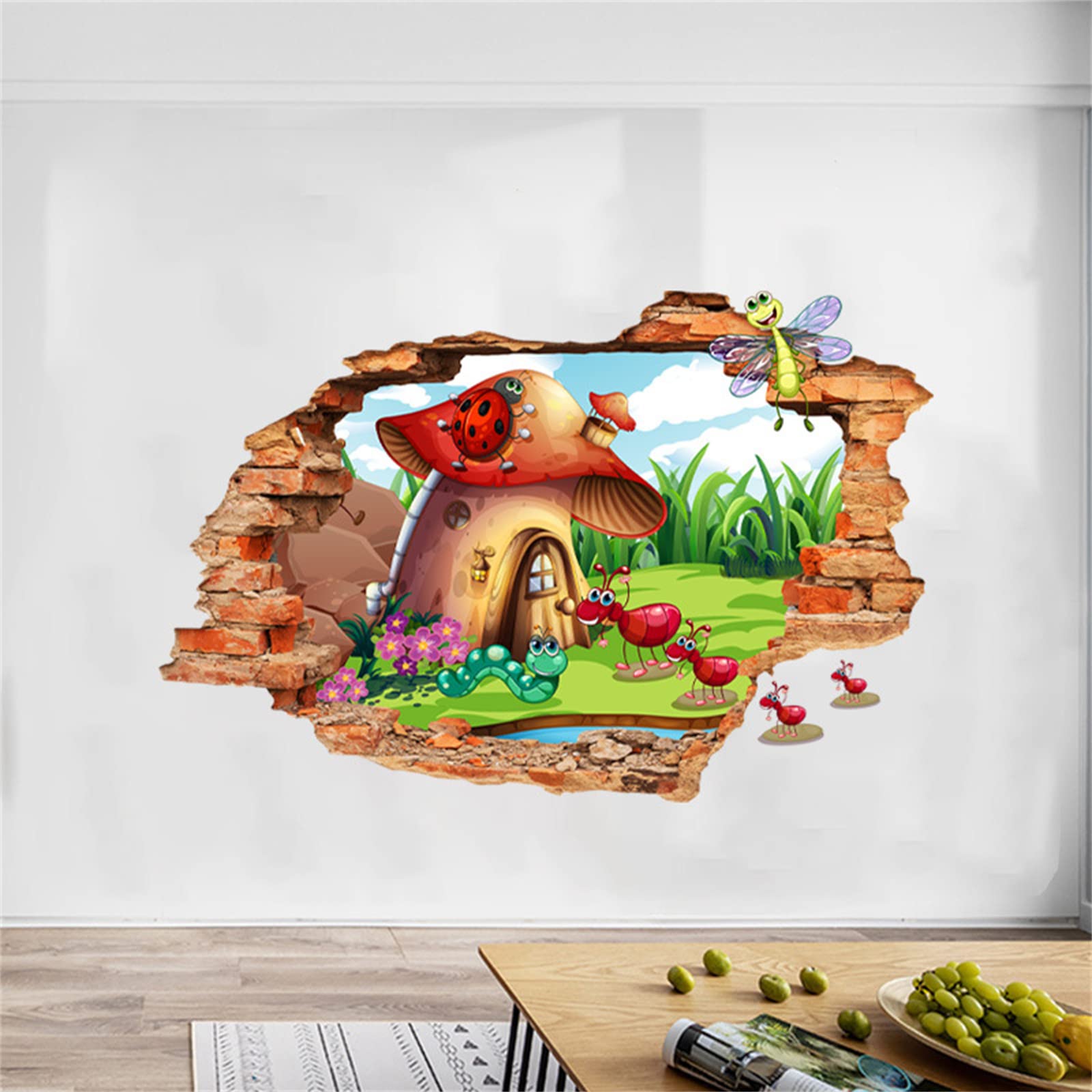 Mushroom Room Wall Sticker 3D Realistic Cartoon Ant Caterpillar Dragonfly Wall Sticker Peel and Stick Art Sticker Can Unleash Your Child's Imagination Suitable for Children's Room Nursery Bedroom