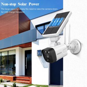 OOSSXX Solar Security Camera Outdoor Wireless Solar Powered Wireless Camera with Rechargeable Battery, WiFi Home Surveillance Camera 4.0MP with Two Way Audio