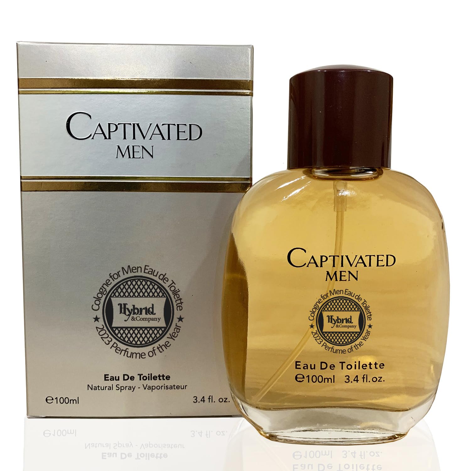 Hybrid & Company Captivated for Men Eau De Toilette Natural Spray Masculine Scent, 3.4 Fl Oz