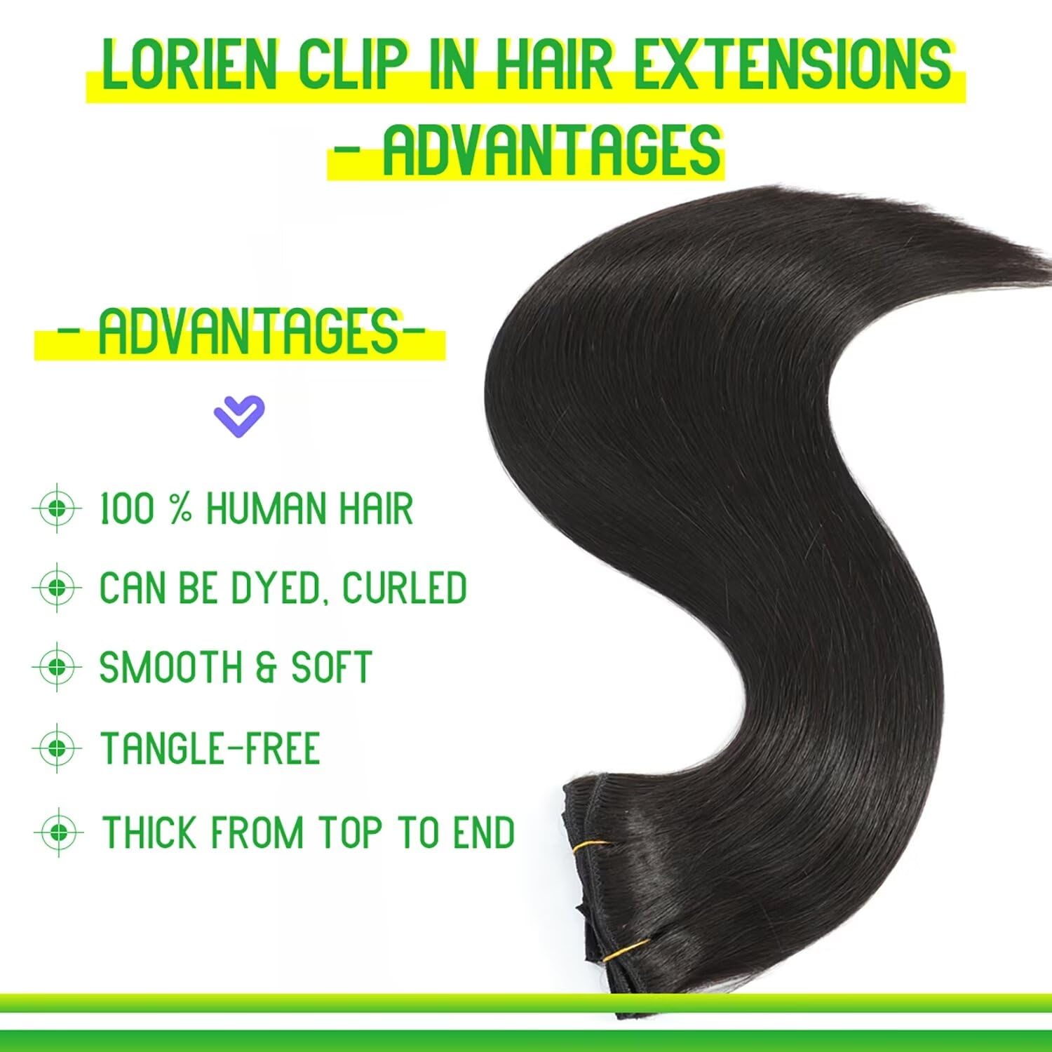 LORIEN Clip in Hair Extensions Real Human Hair, 16 Inch 90g, 1B Natural Black, Clip in 100% Brazilian Remy Human Hair Extensions 8pcs Per Set with 18 Clips Double Weft