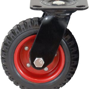 POWERTEC 6 Inch Caster Wheels Set of 4, Heavy Duty Swivel Plate Casters with Rubber Knobby Tread for Workbench, Dolly, Cart, Trolley, Wagon and Chicken Coop, Large Rubber Castor Wheels (17050-P4)