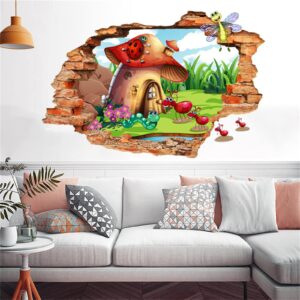 Mushroom Room Wall Sticker 3D Realistic Cartoon Ant Caterpillar Dragonfly Wall Sticker Peel and Stick Art Sticker Can Unleash Your Child's Imagination Suitable for Children's Room Nursery Bedroom