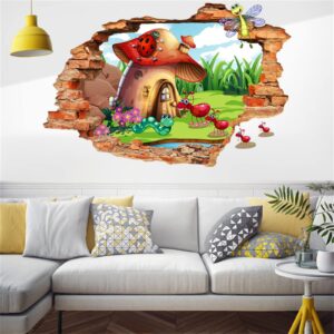 Mushroom Room Wall Sticker 3D Realistic Cartoon Ant Caterpillar Dragonfly Wall Sticker Peel and Stick Art Sticker Can Unleash Your Child's Imagination Suitable for Children's Room Nursery Bedroom