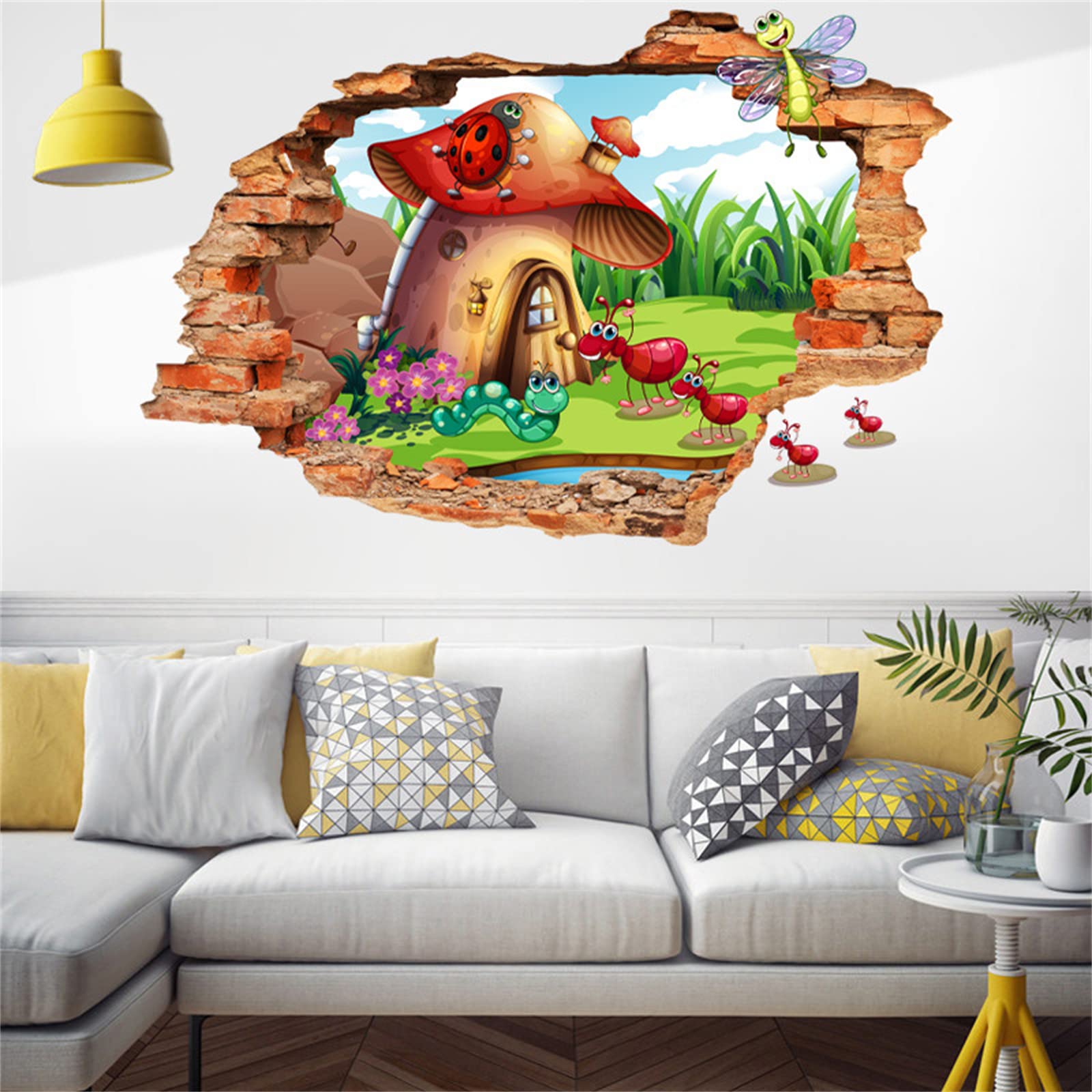 Mushroom Room Wall Sticker 3D Realistic Cartoon Ant Caterpillar Dragonfly Wall Sticker Peel and Stick Art Sticker Can Unleash Your Child's Imagination Suitable for Children's Room Nursery Bedroom