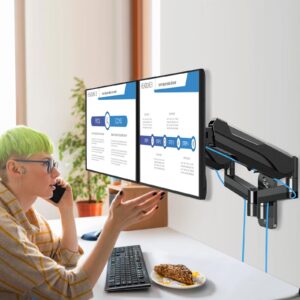 MOUNTUP Dual Monitor Wall Mount for 2 Max 32 Inch Computer Screen, Fully Adjustable Gas Spring Double Monitor Arm, Wall Mounted Monitor Holder Support 2.2-17.6lbs Display, VESA Bracket 75x75, 100x100