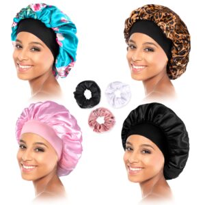 silk cap satin bonnet hair bonnet for sleeps satin cap for hair bonnets for women hair caps silk bonnet for natural hair (4 pieces)