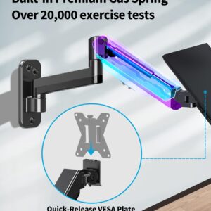 MOUNTUP Single Monitor Wall Mount for Max 32 Inch Computer Screen, Fully Adjustable Gas Spring Monitor Arm, Wall Mounted Monitor Holder Support 2.2-17.6lbs Display, VESA Bracket Fit 75x75mm, 100x100mm