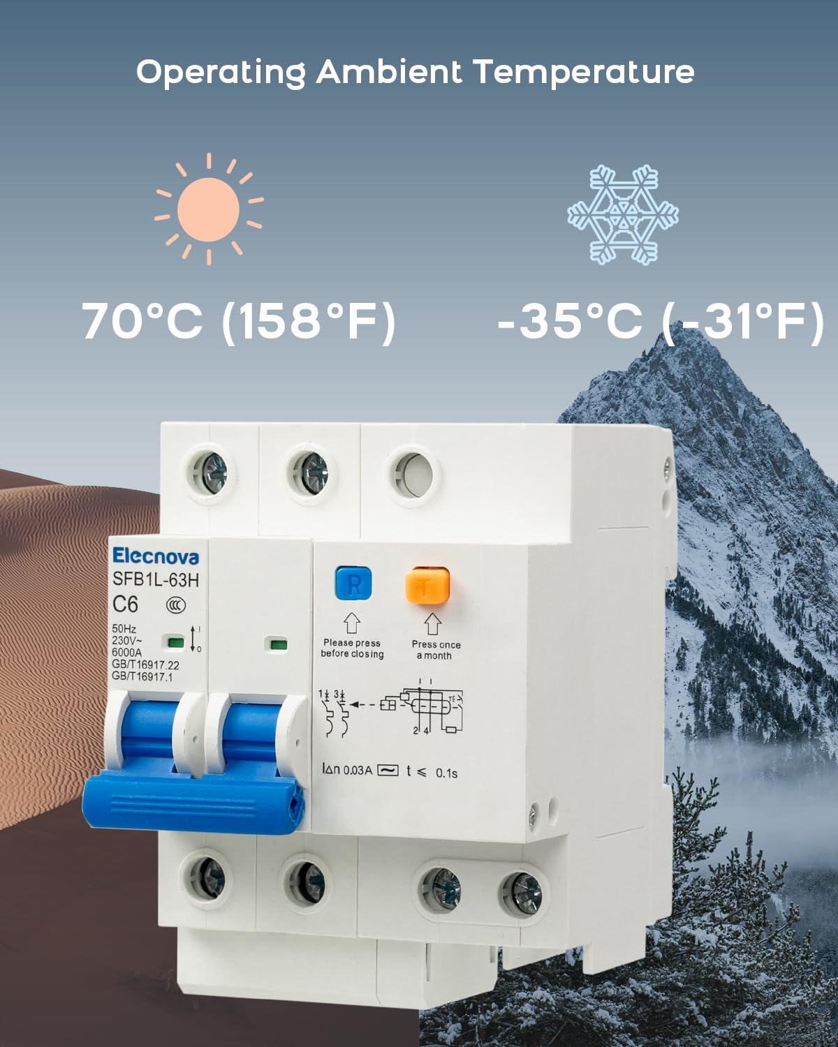 Elecnova 6-63A Miniature Circuit Breaker, 2Pole+N AC 20amp Breaker 230V, DIN-Rail Mounted MCB, Circuit Leakage, Overload, Short-Circuit Trip, 110V / 120V Available