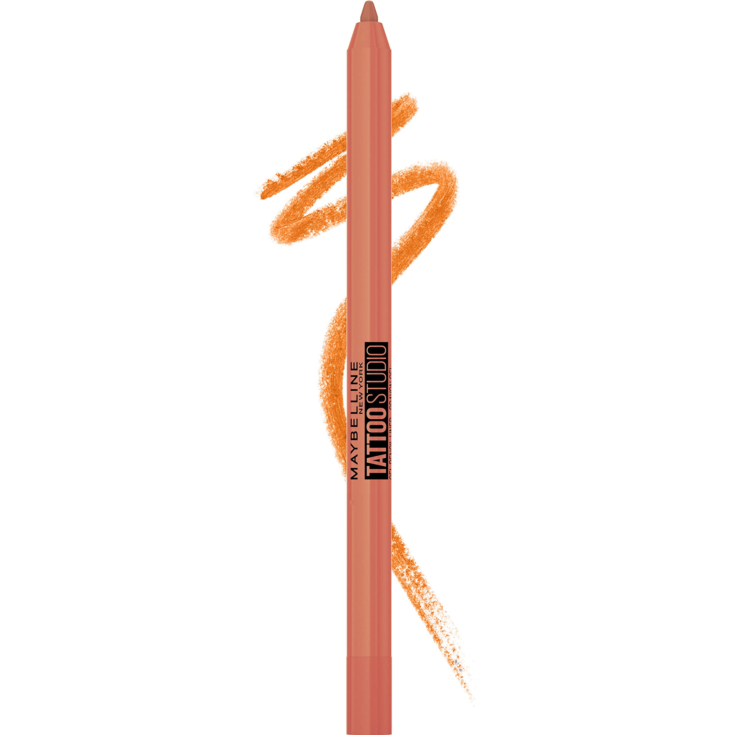 MAYBELLINE New York Tattoo Studio Long-Lasting Sharpenable Eyeliner Pencil, Glide on Smooth Gel Pigments with 36 Hour Wear, Waterproof Orange Flash 0.04 oz